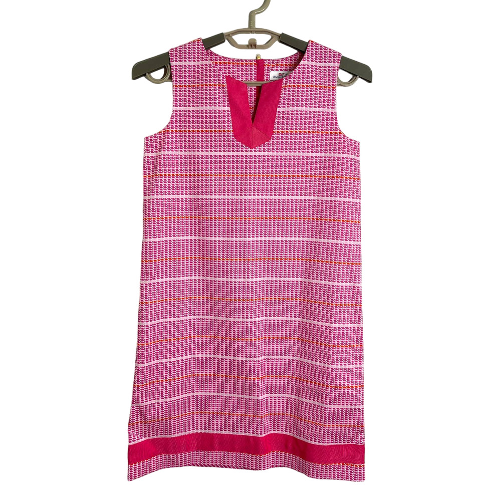 Vineyard Vines Girls Whale Stripe Shift Dress Pink Size 14 NEW